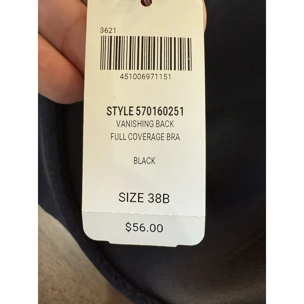 Soma Bra Vanishing Back Full Coverage 38B Solid Black Seamless Underwire NWT